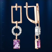 OhrhäNger Ohrringe Mit Amethyst Baguette Russische Rose Rotgold 585 Neu GläNzend