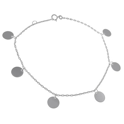 Bracelet De Cheville En Argent 925 - 6 Disques, Longueur 25 Cm, Pour Femme, Neuf Avec étiquettes