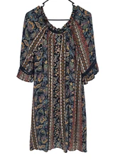 Naif Size Medium Dress On/Off Shoulder Boho Shift Paisley Print