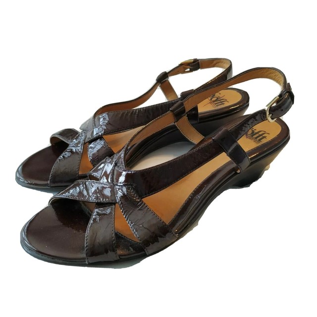 Sofft Sandals Sz 9 M Slingback Shoes Brown Patent Leather 2