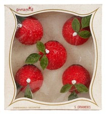 Glitter Apple Set of 5 in Box Christmas Tree Ornament Holiday Decoration