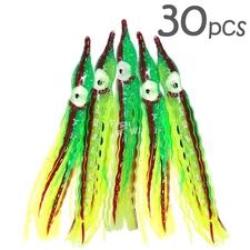 30pcs Fish WOW! 5" Squid Skirt Octopus Hoochies Crinkle green yellow red stripe