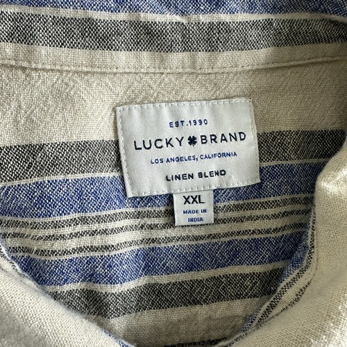 Camicia uomo Lucky Brand misto lino manica corta con bottoni beige taglia 2XL righe - Foto 7 di 7