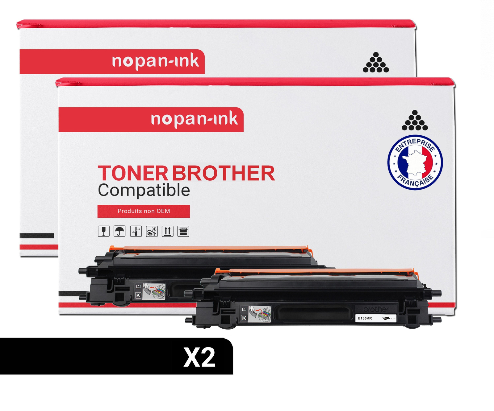 Toner TN135 Noir compatible Brother lot de 2 consommables haute capacité pour bureau et télétravail