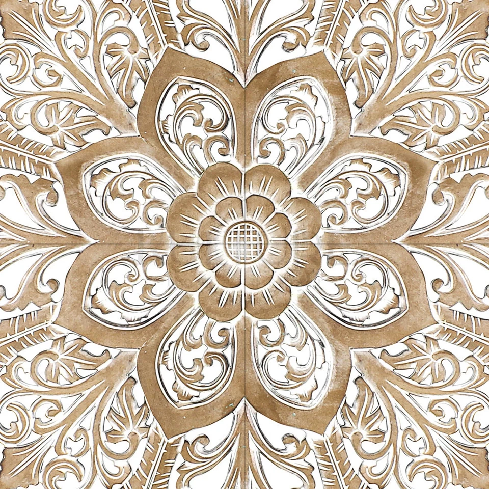 Antiguo cabecero de madera tallado a mano inspirado elegante diseño lavado blanco Foto 3 de 4