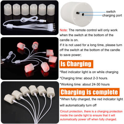 6x Flameless LED Flickering Tea Light Candles - Rechargeable With Timer & Remote Control - View #3
