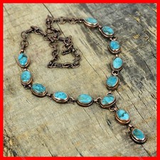 Copper Tibetan Turquoise Gemstone Electroformed Chain Handmade Necklace Jewelry