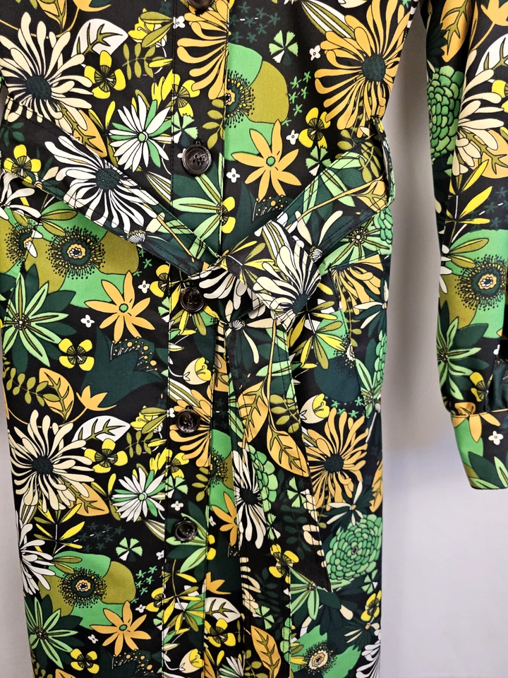 Gabardina INC con estampado floral amarillo brillante y verde años 60 talla pequeña Foto 2 de 4