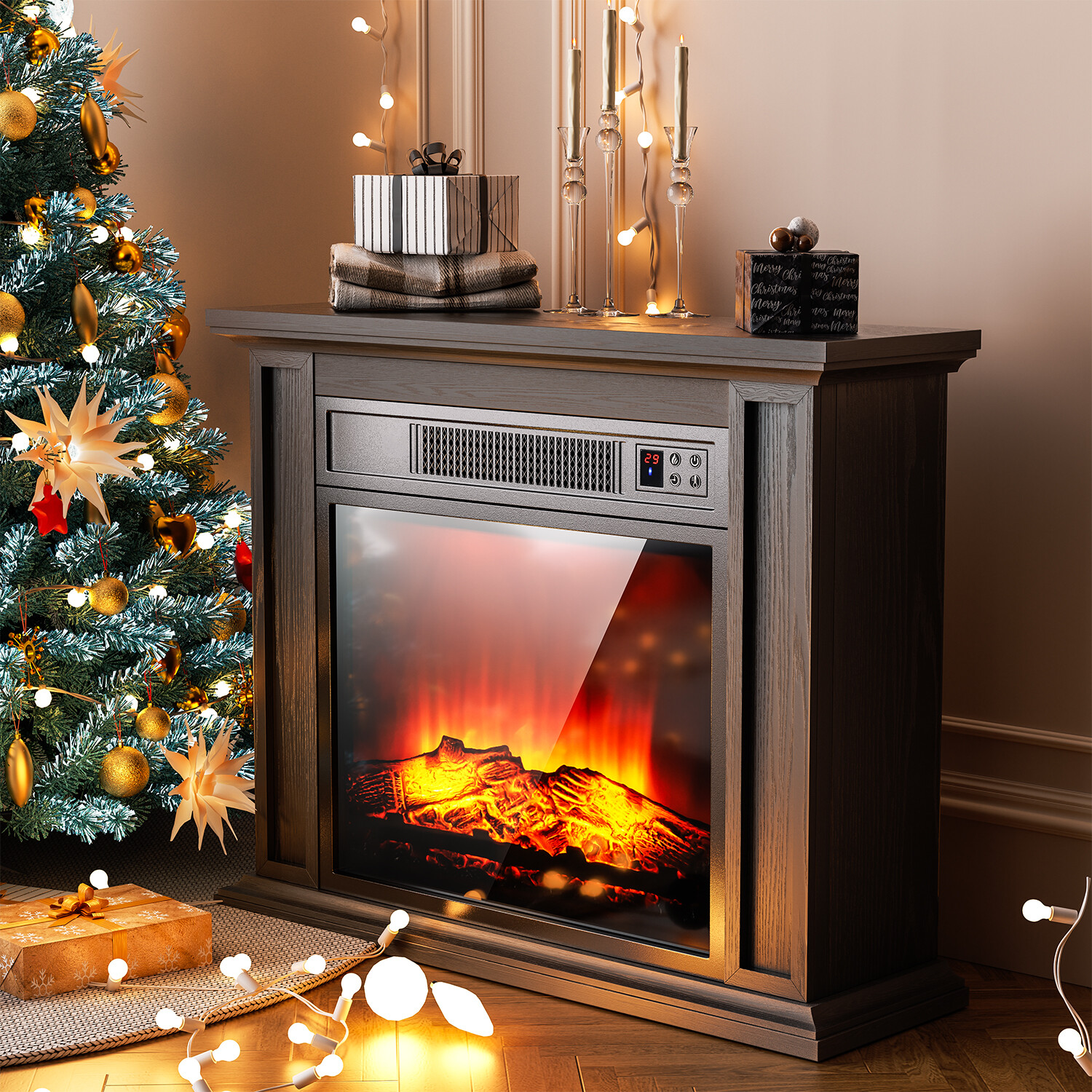 Chimenea Eléctrica 2000W Chimenea de Pie con Calefacción, Efecto Llama LED 3D, Negro Mpgucep