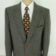 44 R Curlee Vtg Brown Plaid Tweed Wool 2 Btn Mens Jacket Sport Coat Blazer Mint