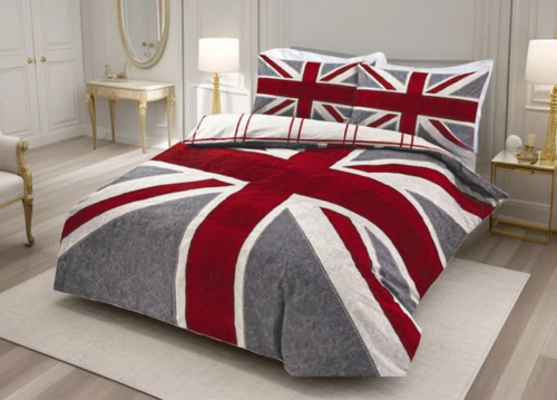 Union Jack Duvet Cover Grey Red Printed Duvet Cover Bedding Set - Picture 6 of 11