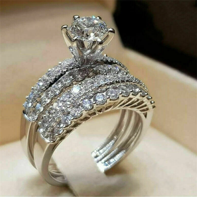 Engagement Ring Set 2.58Ct White Round Diamond Simulated Bridal