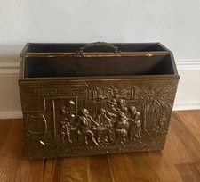 Vintage LOMBARD England Repousse Brass Magazine Rack Holder - 14.5"