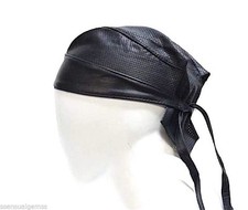Genuine Leather Skull Cap Tie Back Motorcycle Biker Bandana Attire Breathable