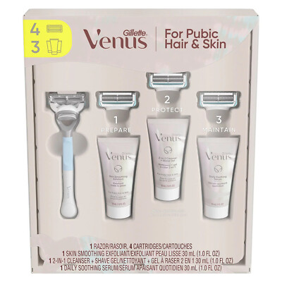 Venus Intimate Grooming Set with Razor, 4 Refillers, Cleanser, Shave Gel & Serum