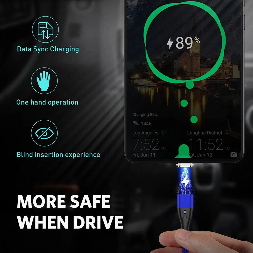 Magnetic Type-C Micro USB LED Fast Charger Data Cable For Samsung S20 Huawei P40 - Image 4 of 4