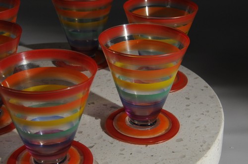 6 gafas de jugo vintage pintadas a mano de 4 oz 3" decorativas/mediados de siglo muy raras - Imagen 5 de 9