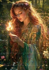 BRIGID FIRE ART PRINT, Celtic Spring Flower Poster, Cottagecore Deity Decor F661