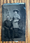 Antique Tintype Photo Young Couple With Dog Victorian Era Original 19th Century