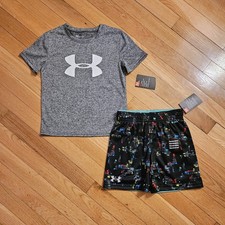 NEW Under Armour Little Boy Tee  Reversible Short Set, Gray Multi sz 4 