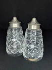 Set of 2 Vintage Waterford Crystal Salt Pepper Shakers EPNS Lids 3.75"