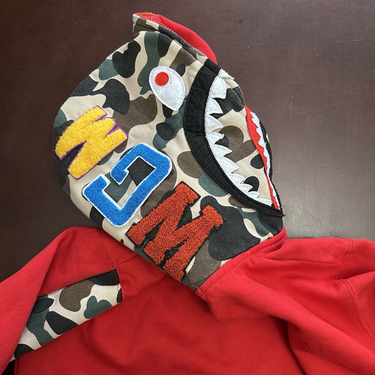 A Bathing Ape Bape Hoodie Mens XXL Red Camo Shark Full Zip WGM