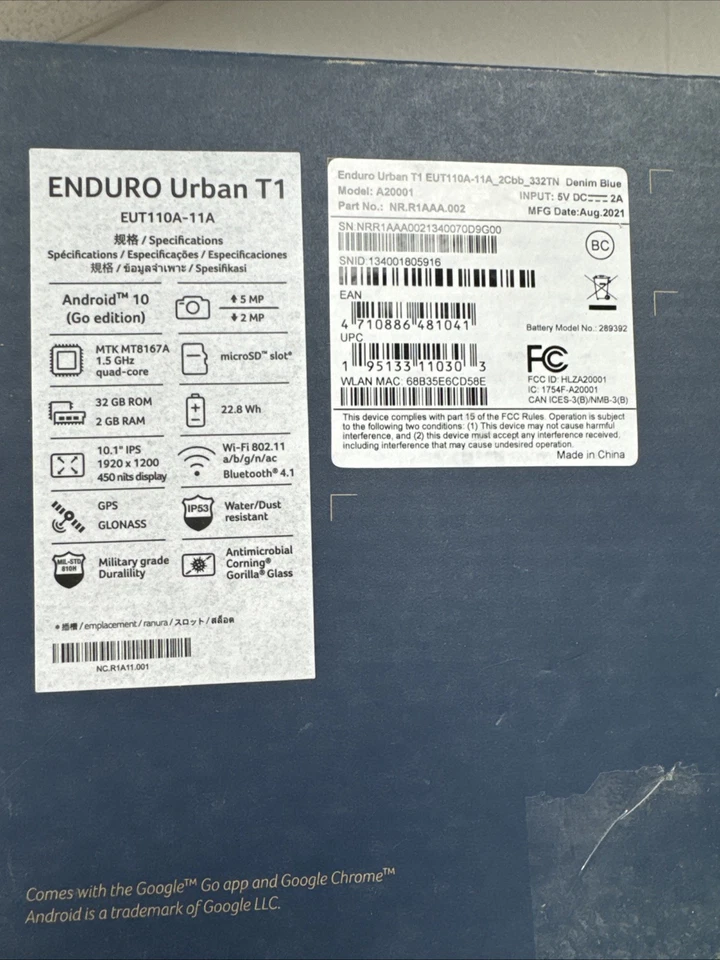 Acer Enduro Urban T1 10.1" Denim Blue 32GB + 2GB Wifi Only (No SIM) Tablet NEW - Image 2 of 2