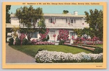 Vintage Linen Postcard Residence of George Burns & Gracie Allen, Beverly Hills