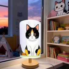 GFTDNS Cat Lamp, Cat Night Light,3 Color Night Light Wood Nightstand