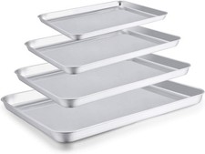 TeamFar Baking Sheet Set of 4, 16inch, 12.5inch, 10.5inch, 9.3inch, Silver