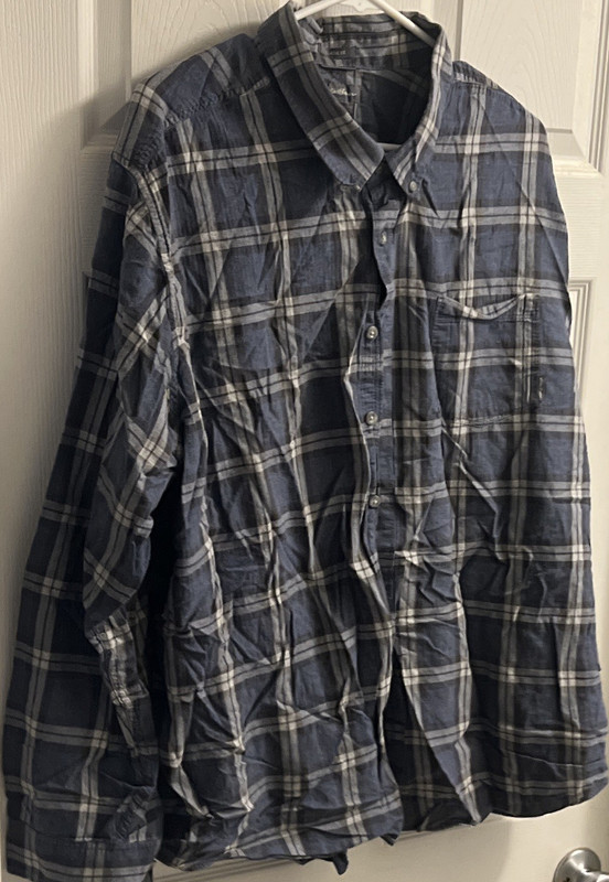 Eddie Bauer Blue Plaid Flannel Button-Up Shirt Button-Down Collar Classic Fit T…