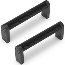 10 Pack Matte Black Cabinet Pulls knurled 3-3/4 Inch Hole Centers Kitchen Cab...