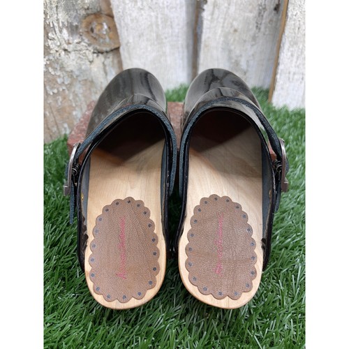 Hanna Andersson Black Patent Leather Wedge Clog Sandals EU30 Kids 12.5 - Picture 5 of 9