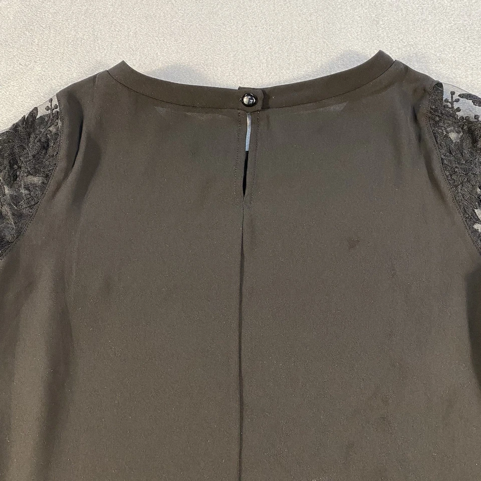 Top de manga corta transparente de encaje negro Lush para mujer, talla XS Foto 4 de 4