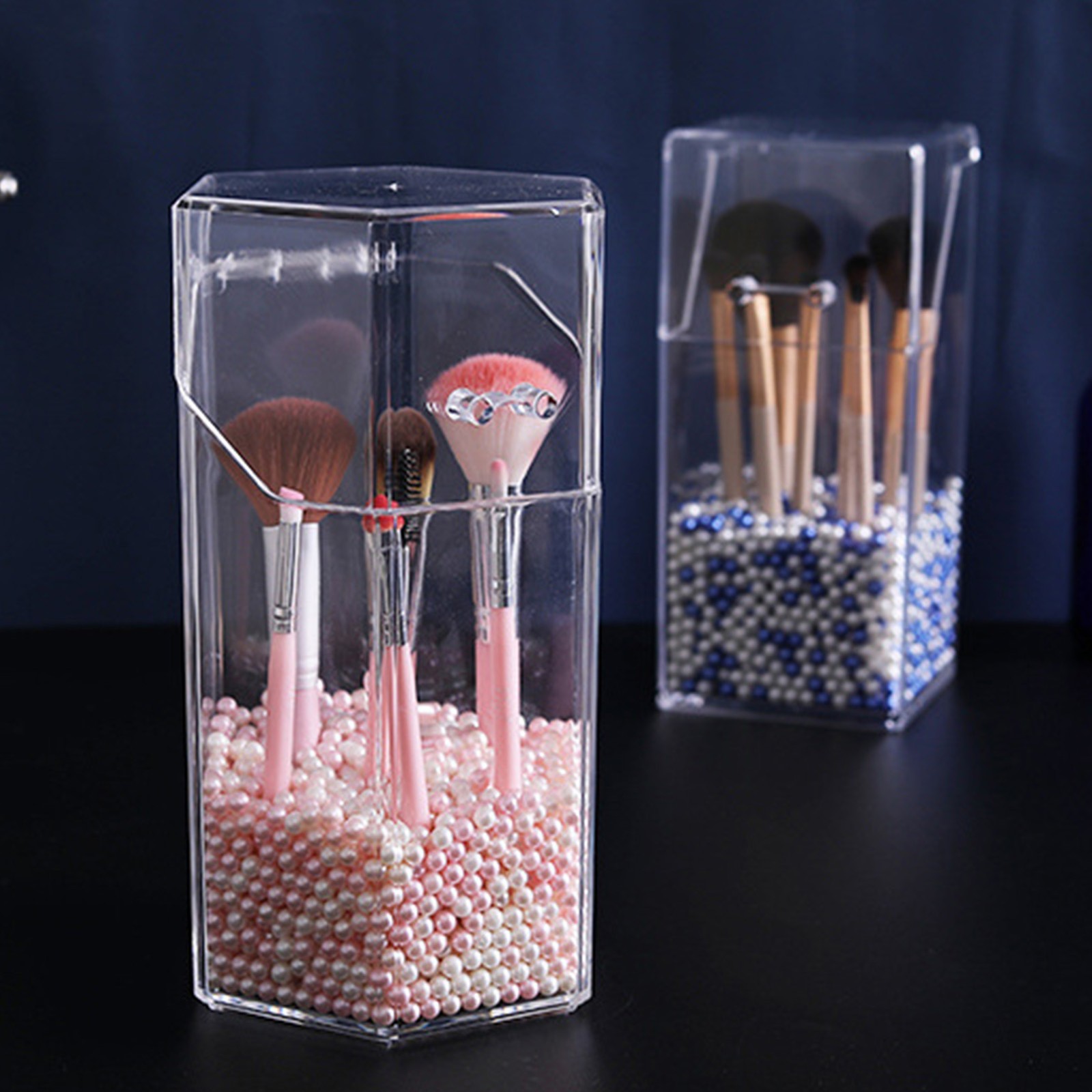 Makeup Brush Holder Transparent Dustproof Plastic Cosmetic Brush Organizer W.