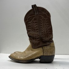 Tony Lama Brown Tan Bullhide Print Leather Western Cowboy Boots Size 9.5