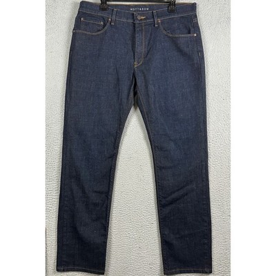 Mott Bow Jeans Mens 36X32 Blue Slim Fit Straight Leg Dark Wash Stretch Denim EUC