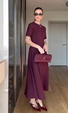 ZARA NWT WOMAN SS25 GODETS MIDI DRESS ZW COLLECTION BURGUNDY 2648/952 S-XL