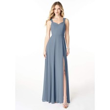 NWT Azazie Julie Dusty Blue A Line Slit Gown 2 Wedding Guest Bridesmaid