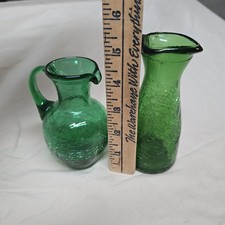 Vintage Green Crackle Glass Mini Pitcher Crea...
