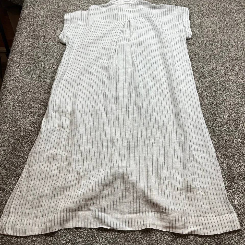 EILEEN FISHER Stripe Linen Shirt Dress Midi Size M Stripe Linen Shirt Dress - Image 3 of 4