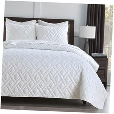 Quilt Set Queen Size Classic Geometric Diamond Full/Queen 90" x 96" White
