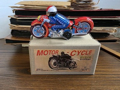 Retro Sanko Seisakusho Tin Motorcycle Wind Up Toy Showa