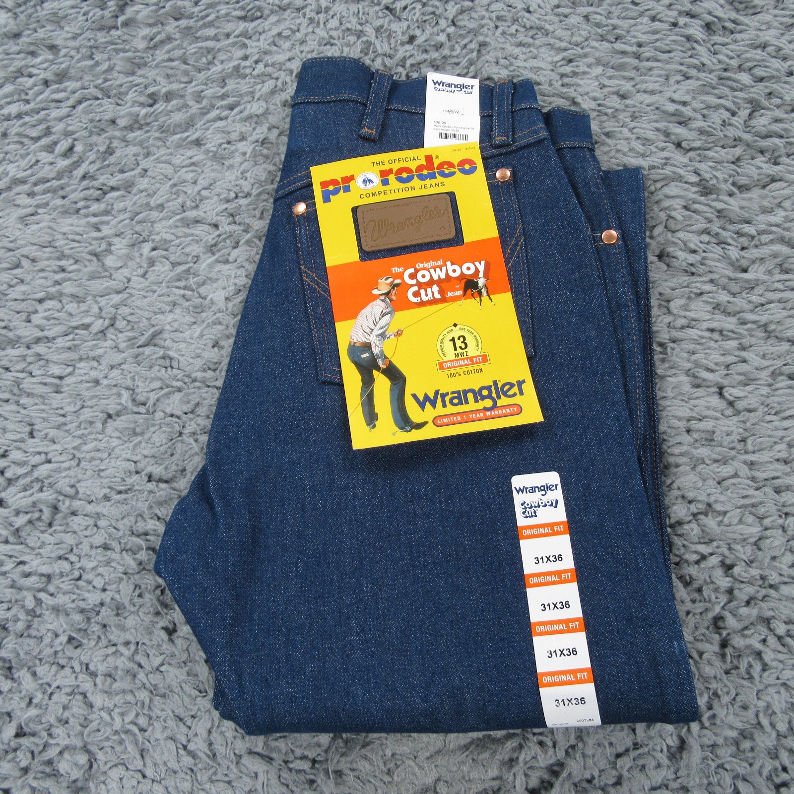 S 31x36 Blue 100% Cotton Denim Cowboy Cut Western Tall