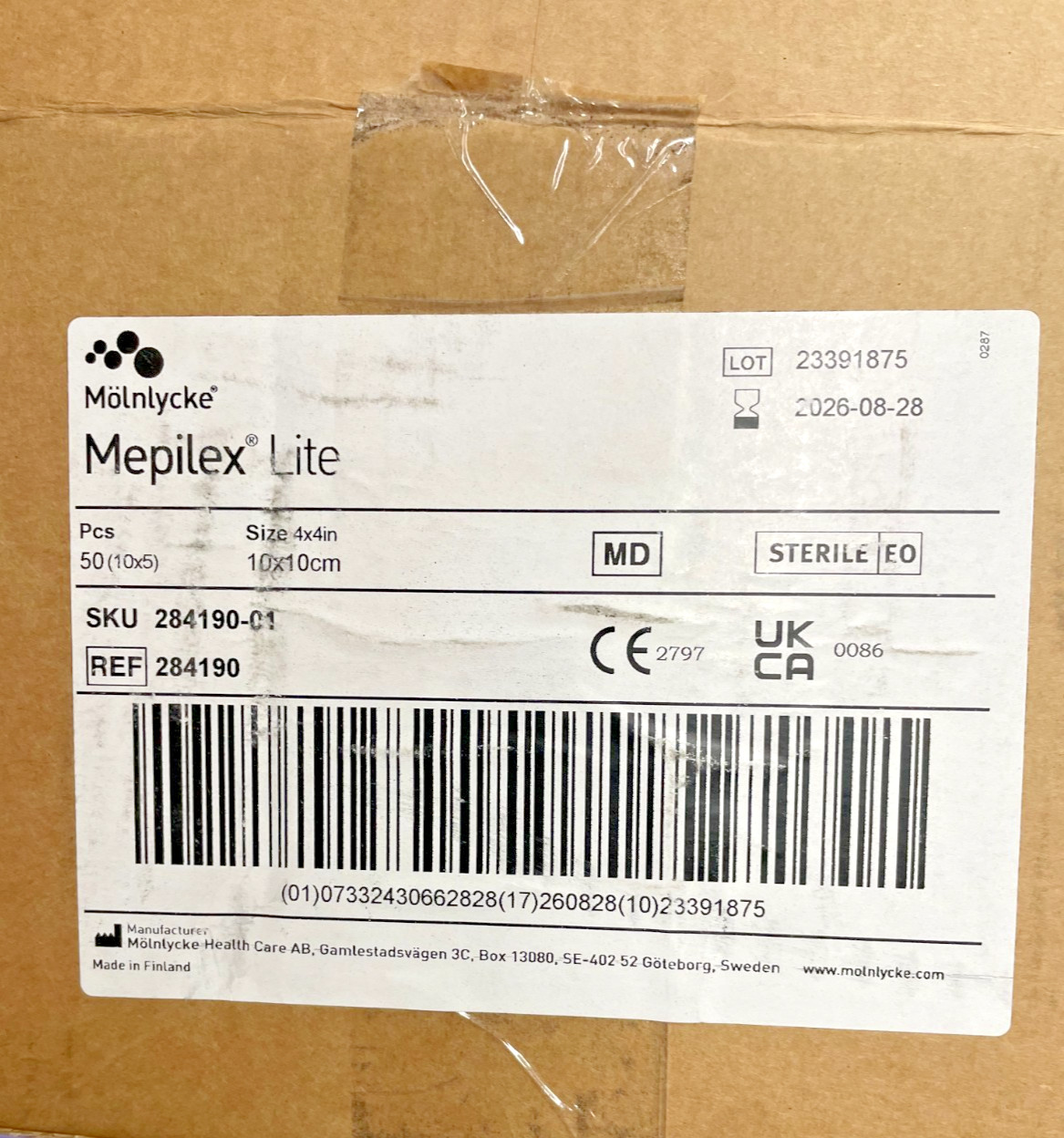 Mepilex Lite 4x4 in (10 Boxes of 5) Molnlycke Soft Silicone Foam Dressing