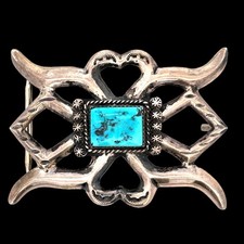 Native American Turquoise Belt Buckle Signed HB