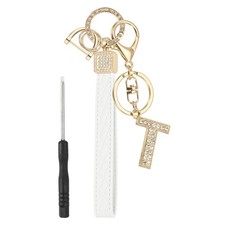 Leather Wristlet Keychain, Letter t Keychains