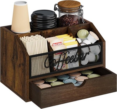 Coffee Stat Organizer with Der for Counter, Wood Coffee