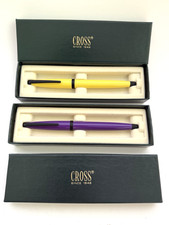 90's Pair CROSS SOLO Ballpoint Pens Colors Yellow/Purple Retired New In Box