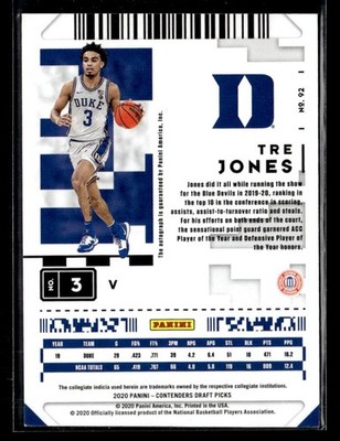2020 Panini Contenders Draft Picks #92b Tre Jones RC Auto | eBay